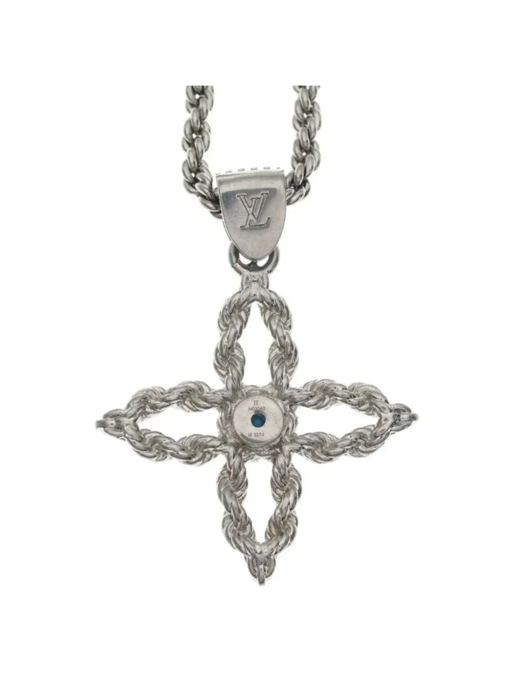 Louis Vuitton Pendant LV Flower Rope Metal Necklace Silver Turquoise